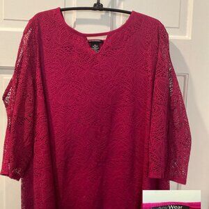 Catherines Lacey Hot Pink Blouse with slits on the sleeves